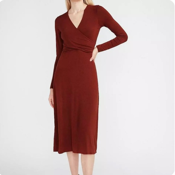 Express Dresses & Skirts - Express Long Sleeve Front Cross Knit Midi Dress